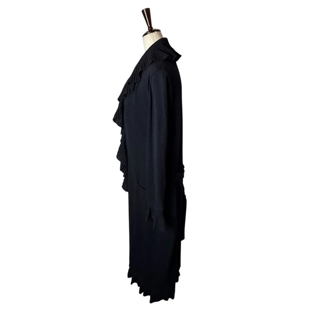 St John Collection Ruffle Knit Maxi Cardigan Women 6 Black Excellent Belted - Picture 5 of 11